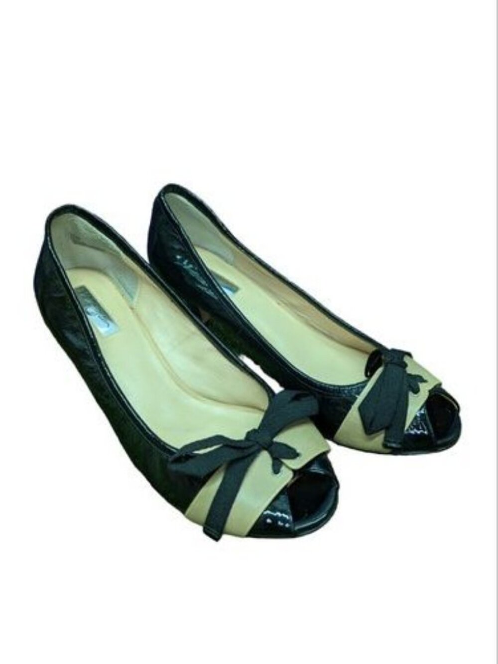 Halogen Black Patent Leather Kitten Heels Two Tone Lace-up Peep Toe Size 10M